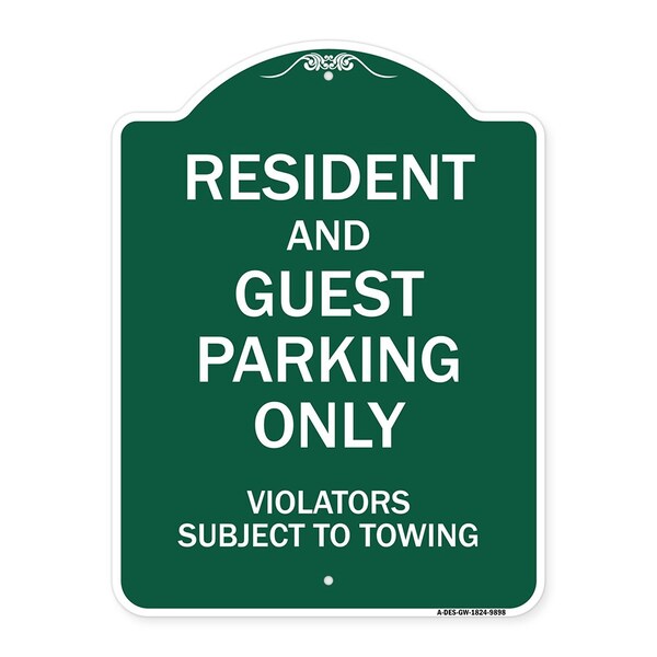 Resident & Guest Parking Violators Subject To Towing Heavy-Gauge Alum Sign, 24" x 18", GW-1824-9898